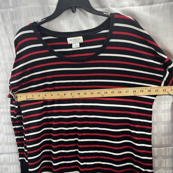 Liz Claiborne Womens Multicolor Striped Round Neck Long Sleeves Blouse Top Sz L - Picture 3 of 11